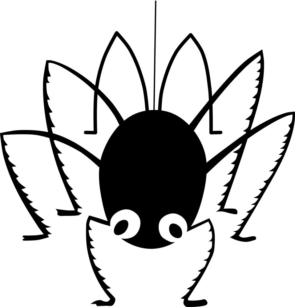 Whimsical Black and White Cartoon Spider Clipart with Playful Design