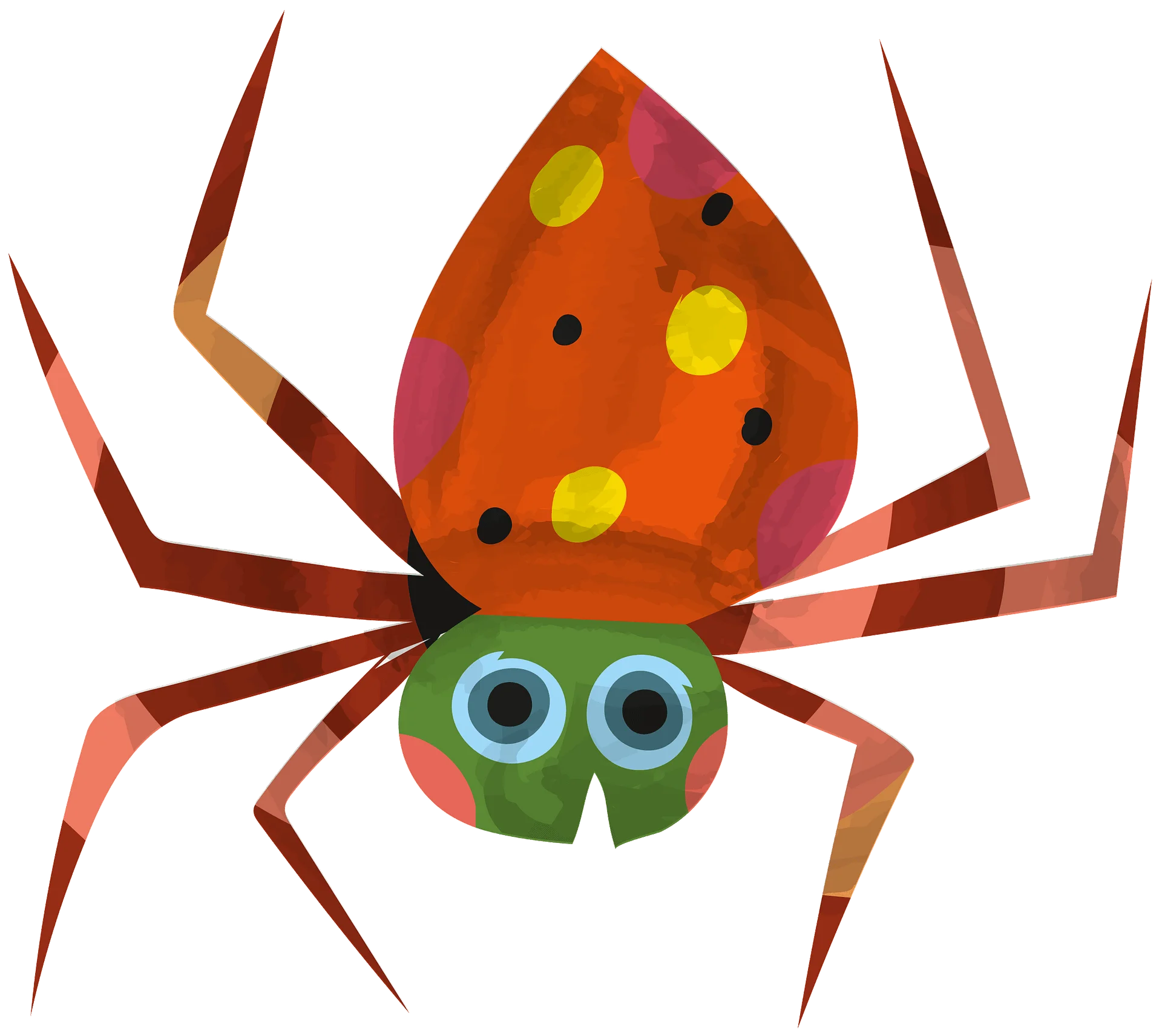Whimsical Cartoon Spider Clipart with Playful Geometric Color Patterns