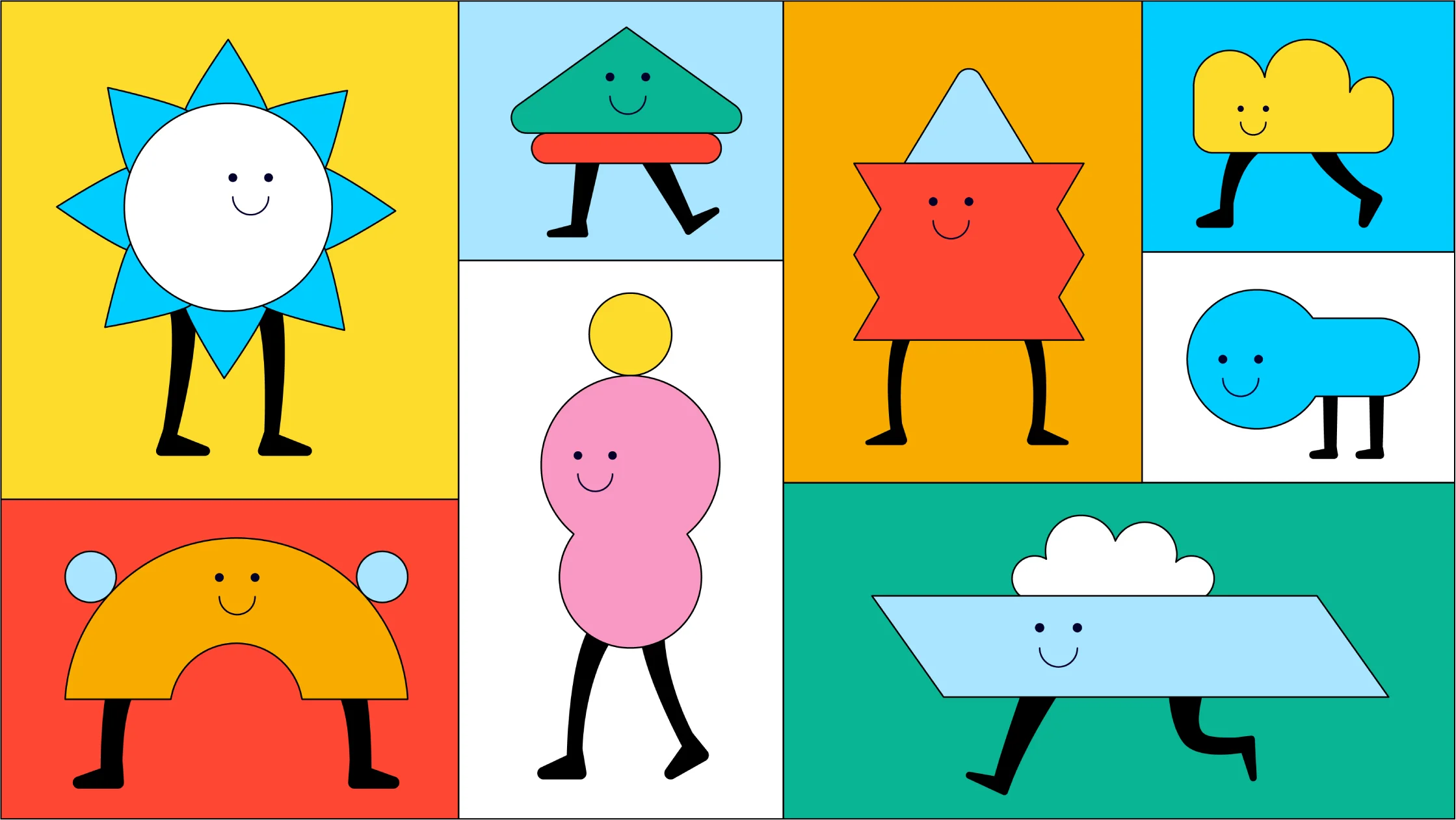 Whimsical Geometric Characters Clipart: Playful Shapes Dancing with Personality