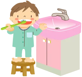 Adorable Child Brushing Teeth Clipart: Morning Dental Hygiene Routine