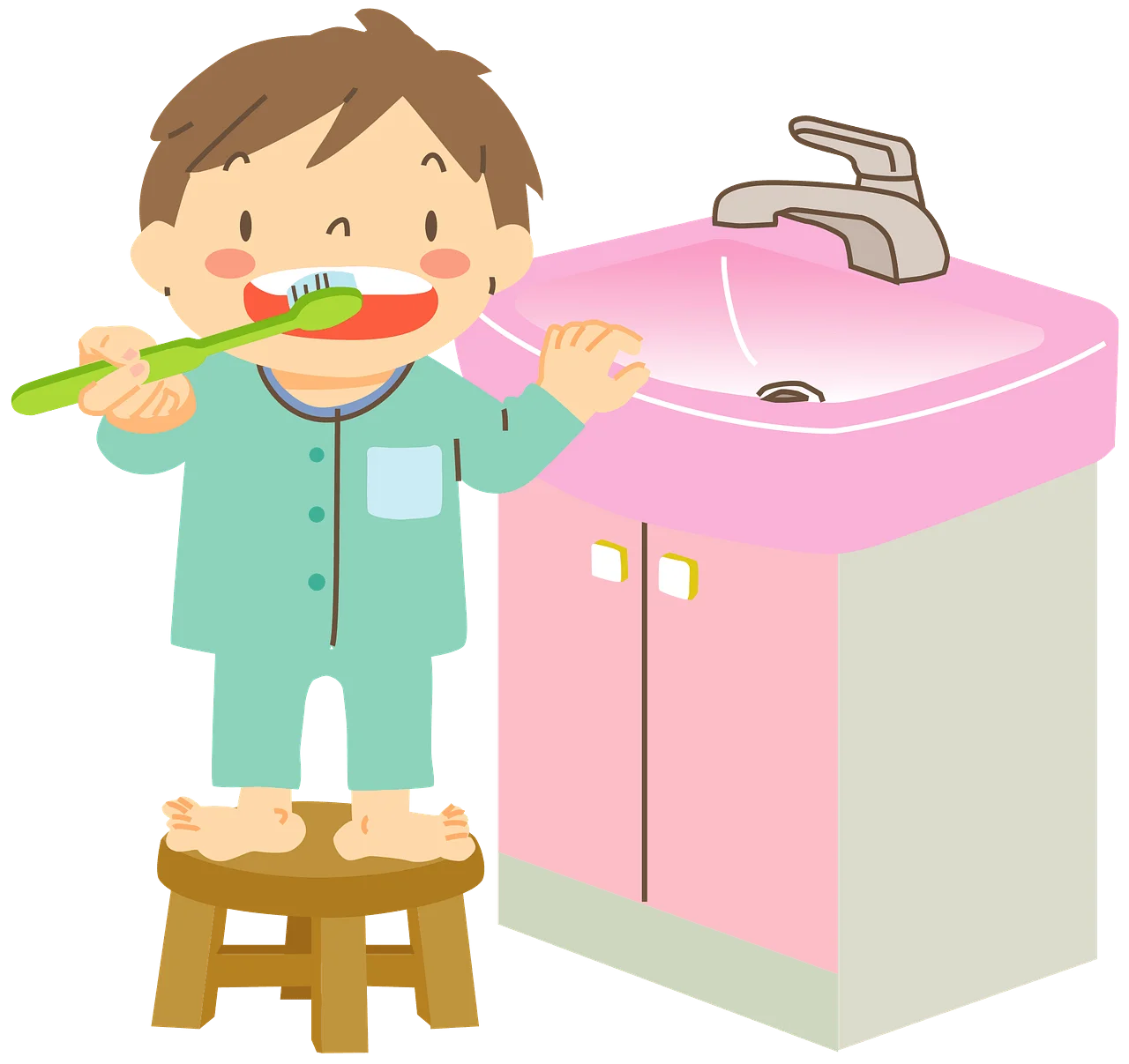 Adorable Child Brushing Teeth Clipart: Morning Dental Hygiene Routine