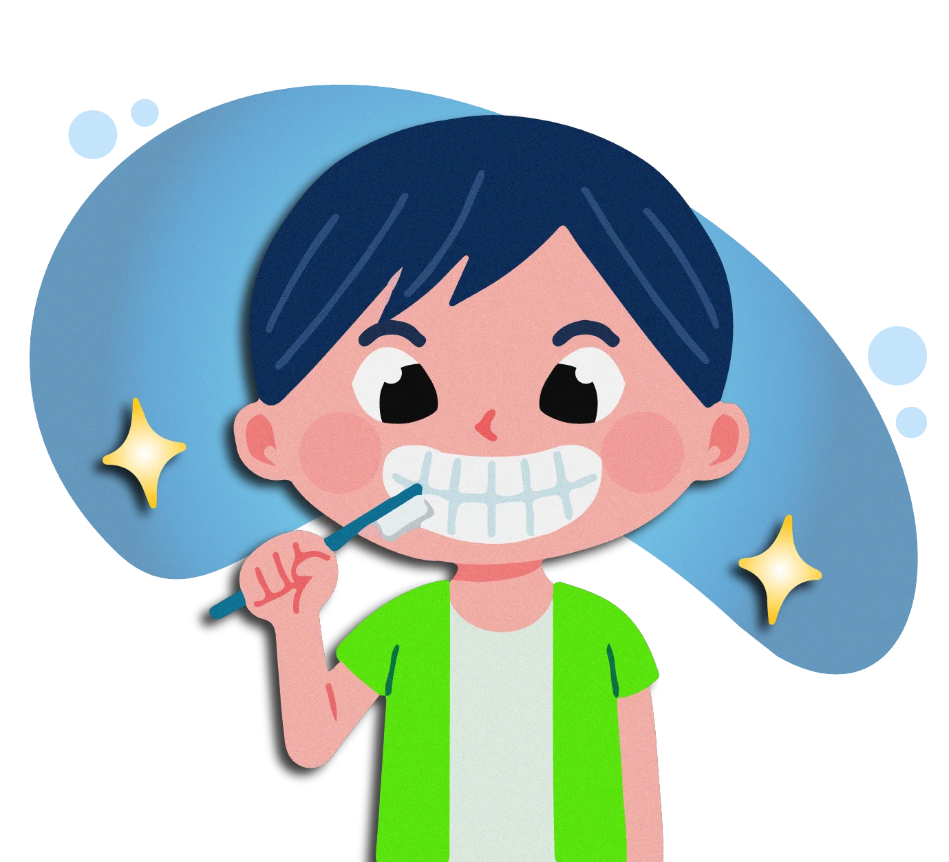 Cheerful Cartoon Character Brushing Teeth with Sparkling Dental Clipart Illustration