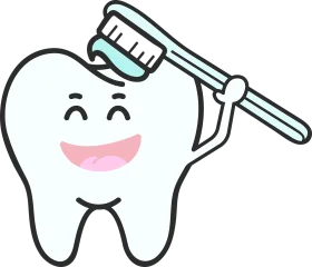 Cheerful Cartoon Tooth Character Holding Toothbrush Dental Hygiene Clipart