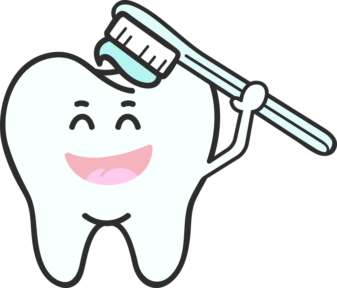 Cheerful Cartoon Tooth Character Holding Toothbrush Dental Hygiene Clipart