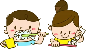 Cheerful Children Brushing Teeth Clipart - Dental Hygiene Illustration