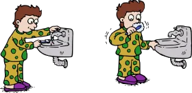 Cheerful Children Dental Hygiene Clipart Illustration with Sink