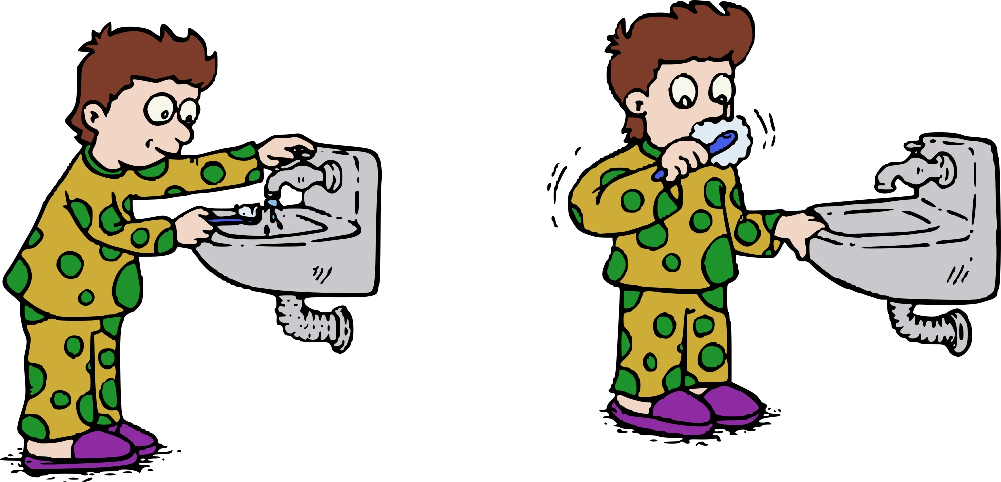 Cheerful Children Dental Hygiene Clipart Illustration with Sink