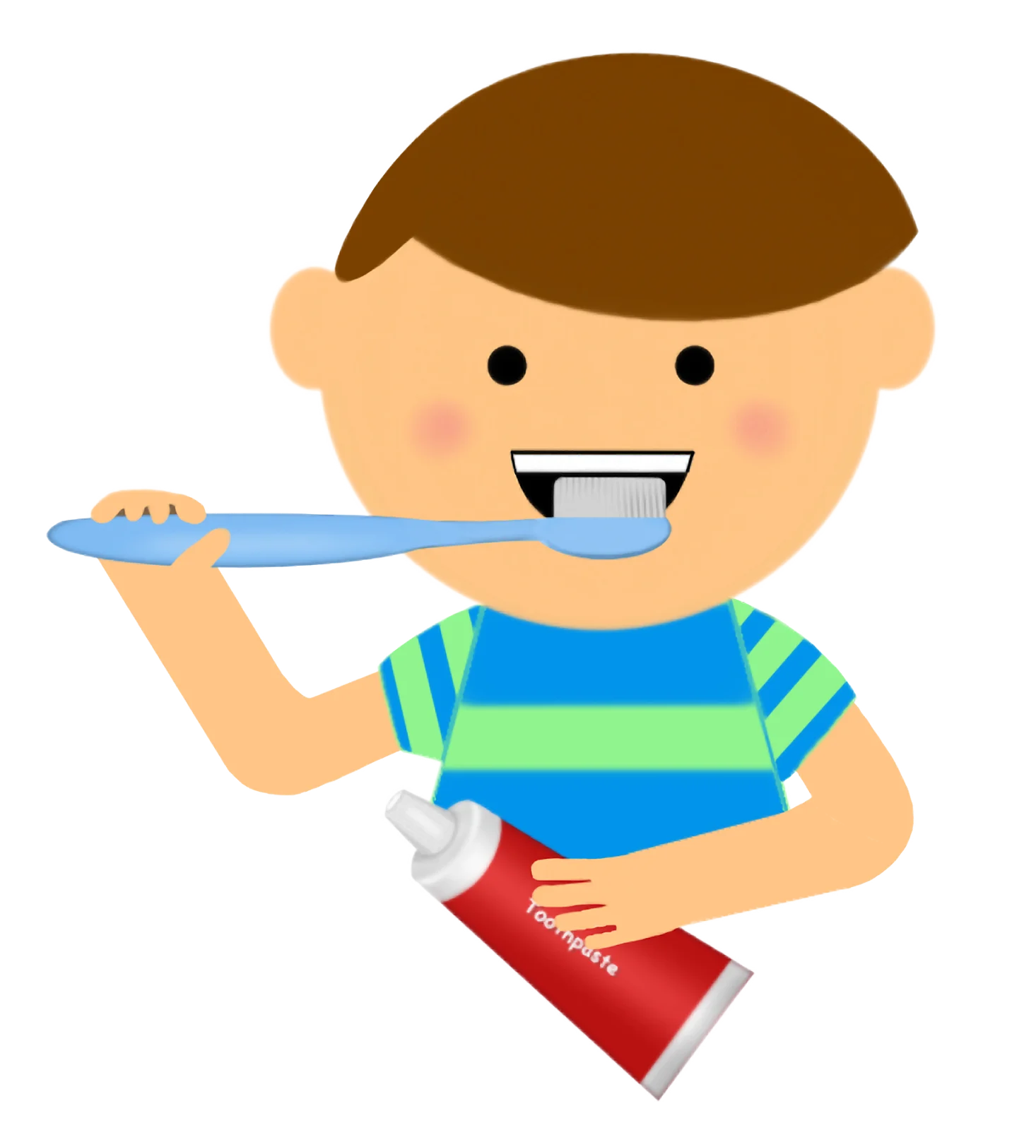 Cheerful Young Boy Brushing Teeth Cartoon Clipart Illustration