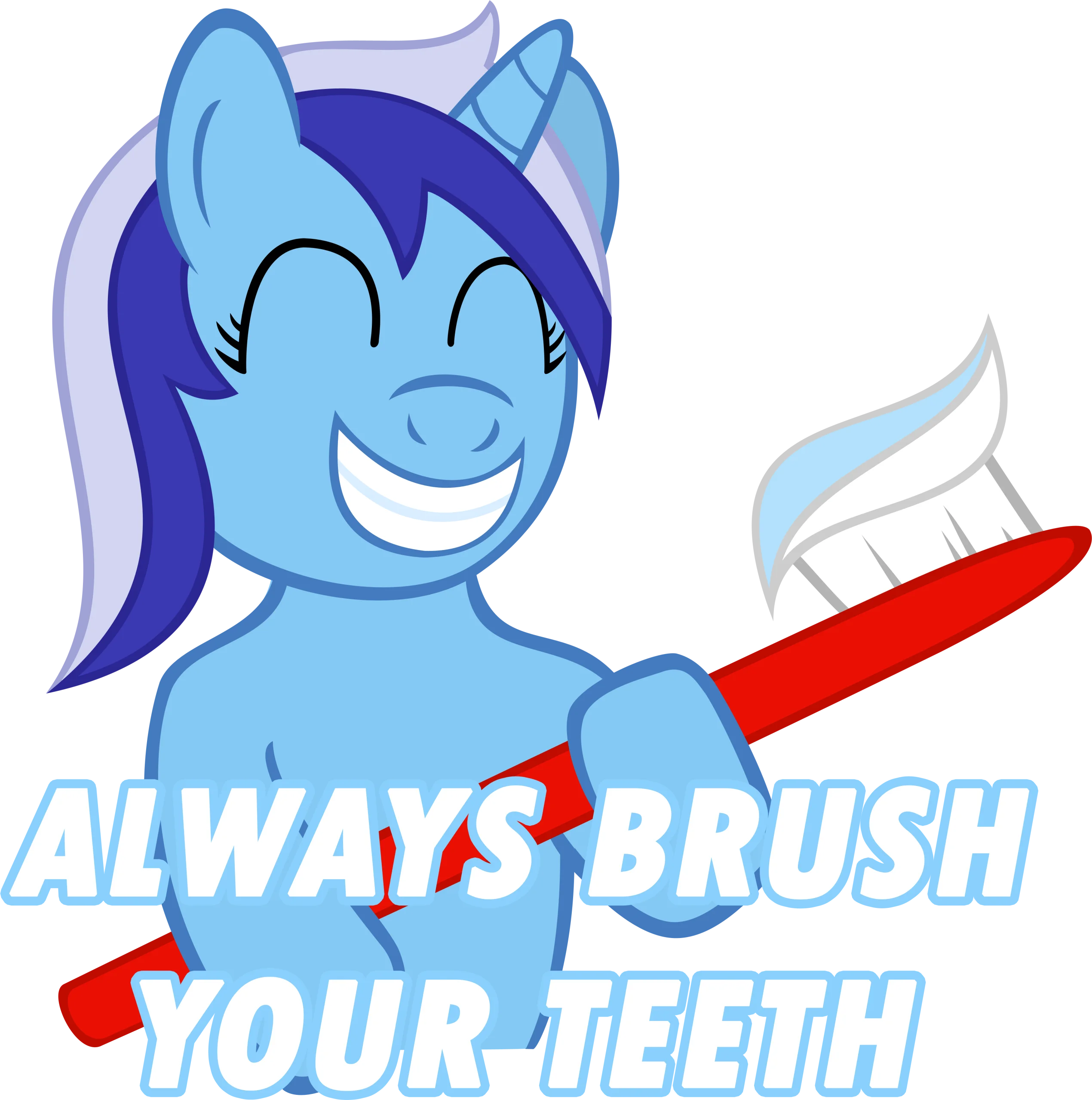 Friendly Cartoon Pony Dental Hygiene Clipart with Cheerful Toothbrush Message