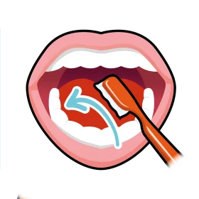 Playful Dental Hygiene Illustration Showing Toothbrush Cleaning Inside Mouth Clipart
