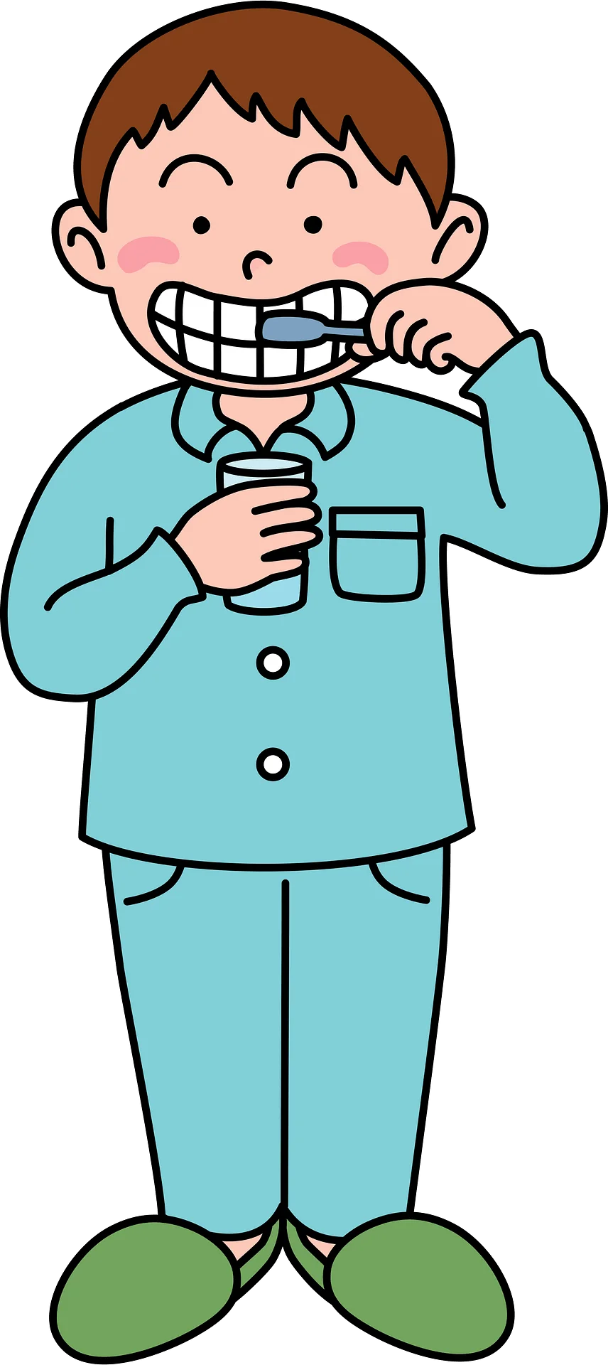 Young Boy Brushing Teeth in Blue Pajamas - Cheerful Dental Hygiene Clipart