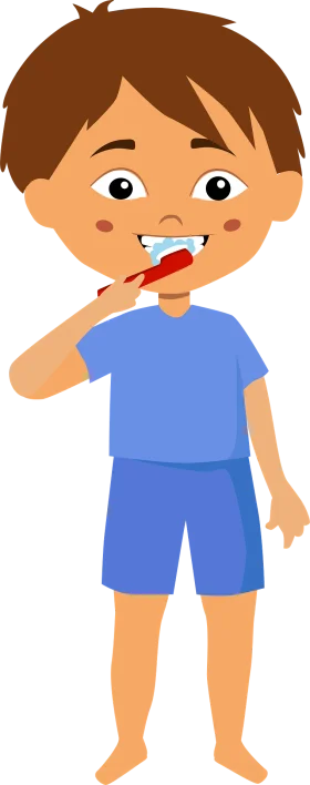 Young Boy Practicing Good Dental Hygiene with Toothbrush Clipart Illustration