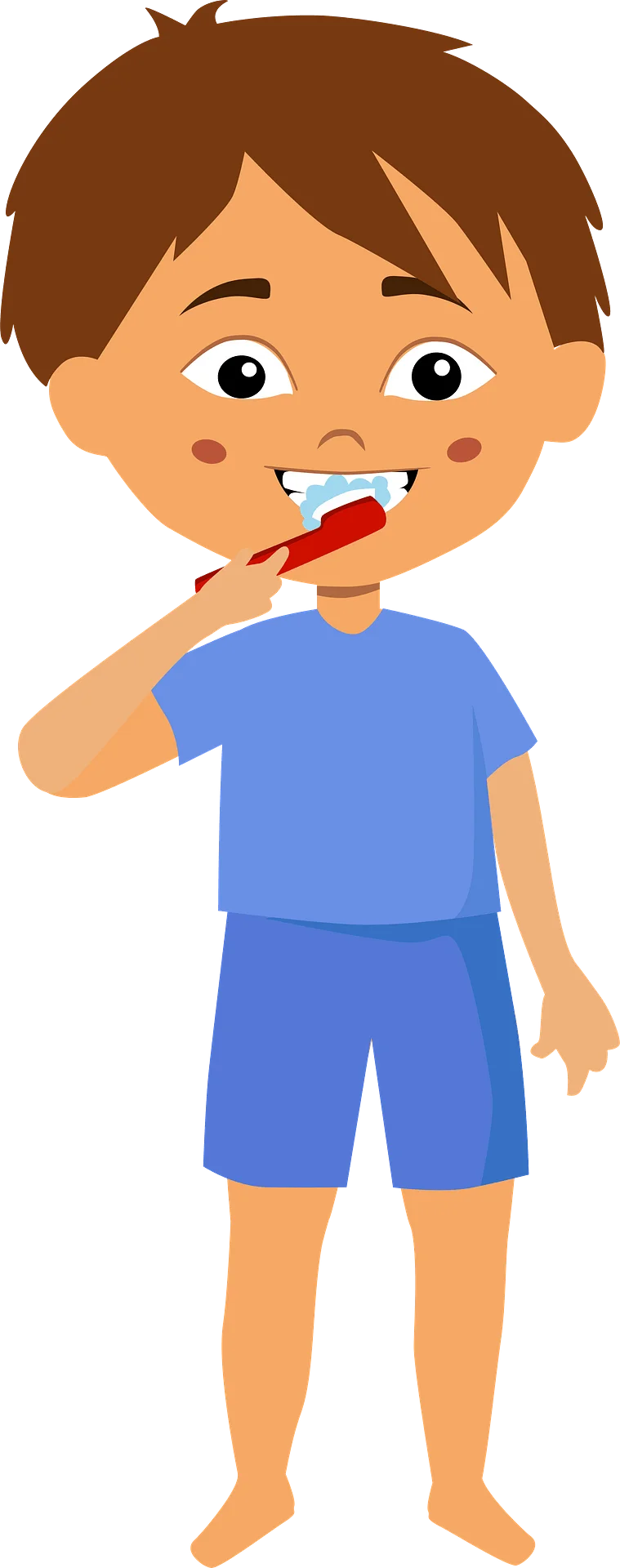 Young Boy Practicing Good Dental Hygiene with Toothbrush Clipart Illustration