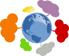 Global Communication Network Connecting Diverse Colorful Elements Clipart Design