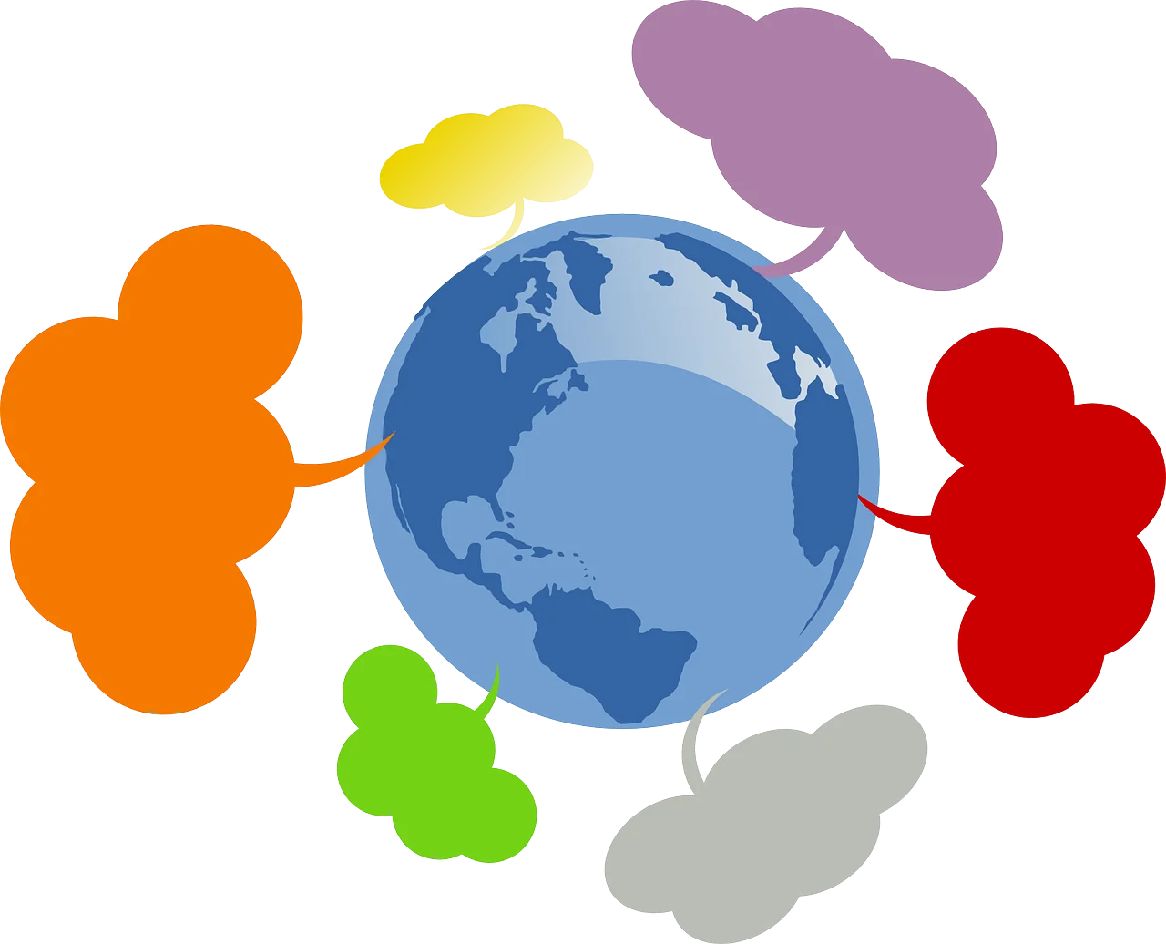 Global Communication Network Connecting Diverse Colorful Elements Clipart Design