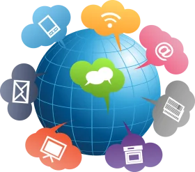 Global Communication Network Connectivity Clipart with Multimedia Icons
