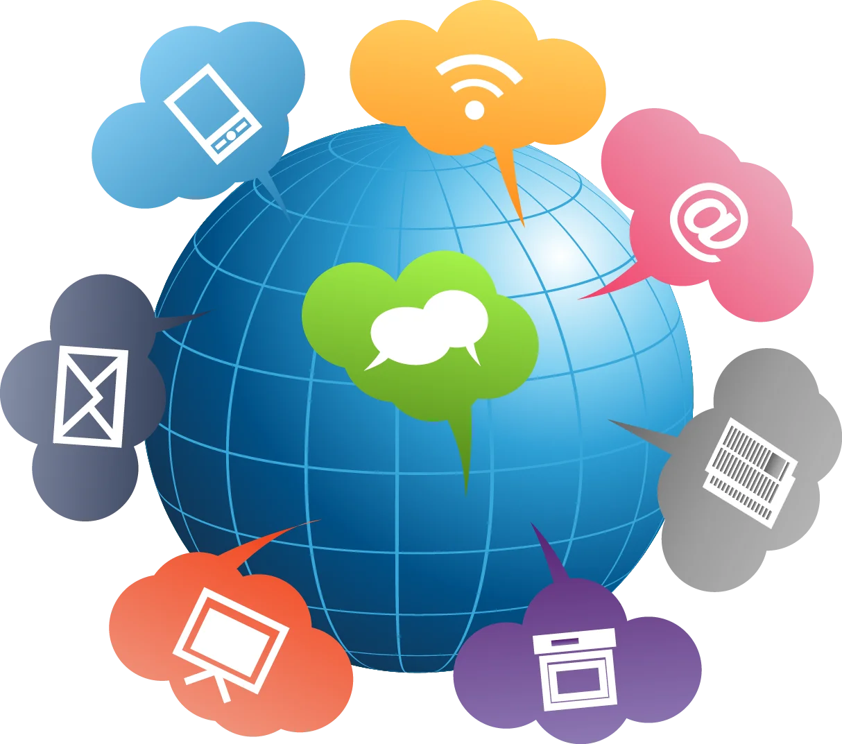 Global Communication Network Connectivity Clipart with Multimedia Icons