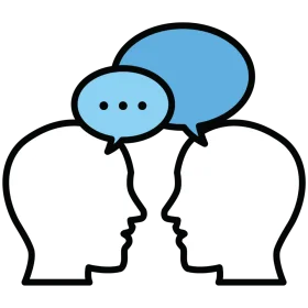 Minimalist Communication Clipart Depicting Two Silhouettes Sharing Dialogue