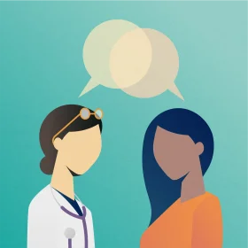 Two Abstract Silhouettes Engaging in Dialogue with Speech Bubble Clipart Illustration