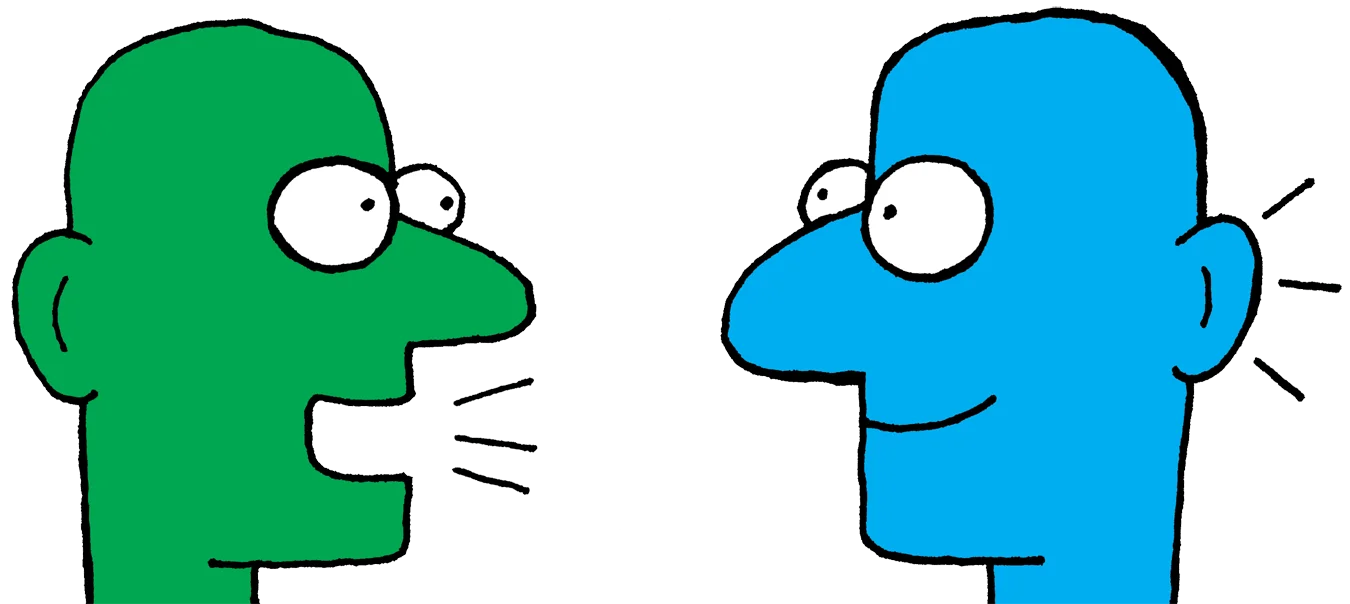 Two Stylized Cartoon Figures Engaged in Conversation Clipart Illustration