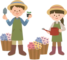 Adorable Children Gardening Clipart - Little Helpers in the Flower Garden