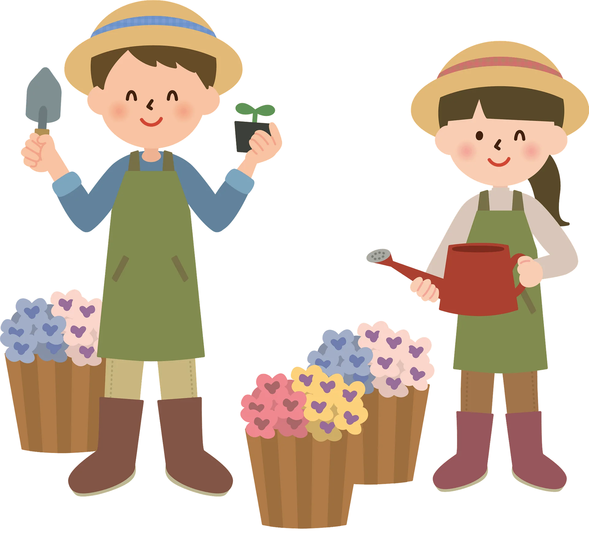 Adorable Children Gardening Clipart - Little Helpers in the Flower Garden