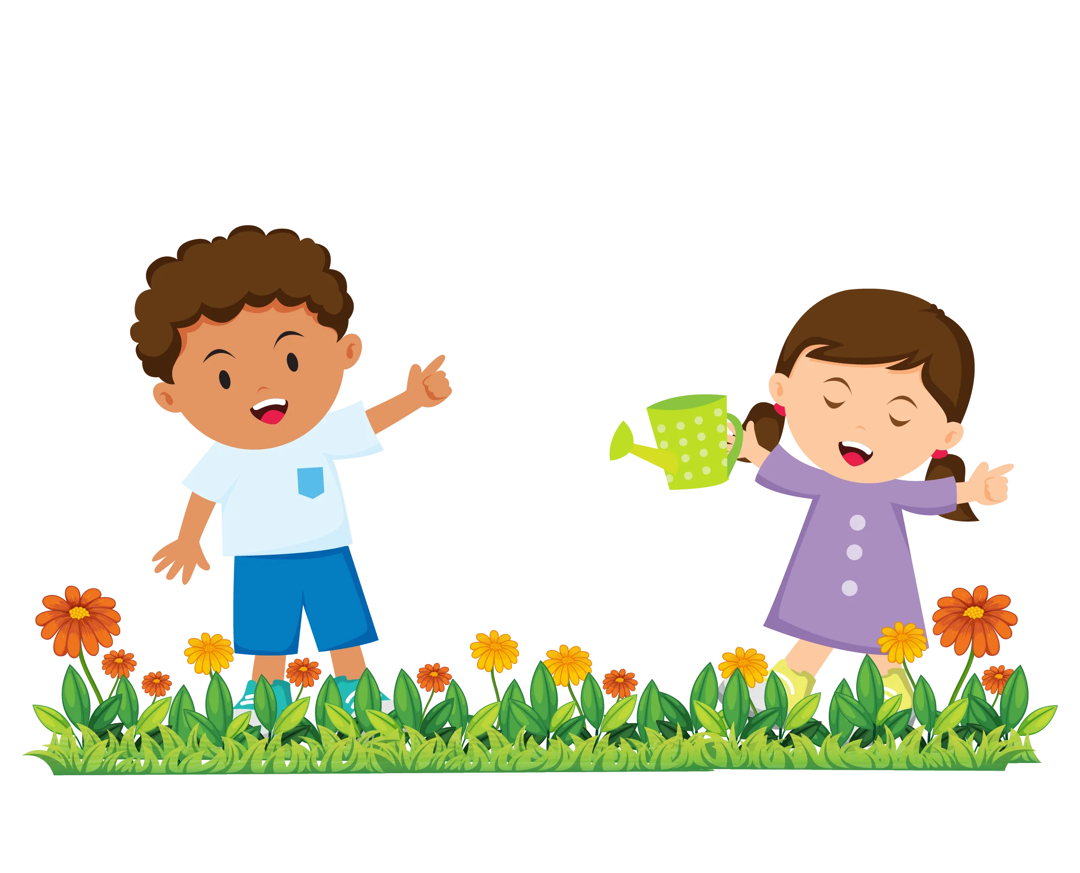 Cheerful Children Gardening Clipart: Nurturing Nature with Joyful Spirits