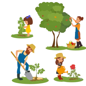 Cheerful Gardening Scenes Clipart Showcasing Agricultural Activities
