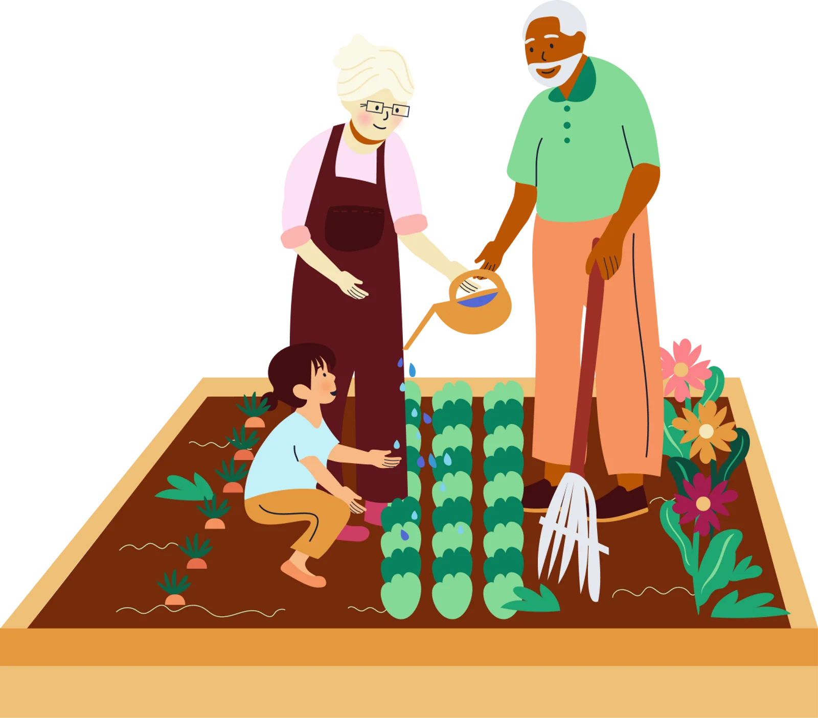 Collaborative Family Gardening Clipart: Growing Together in Harmony