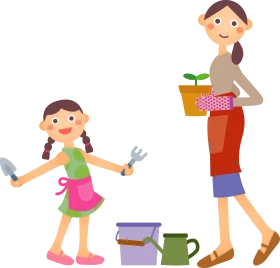 Delightful Mother and Daughter Gardening Clipart Illustration of Family Bonding