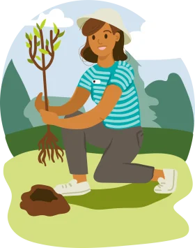Enthusiastic Gardener Planting a Young Tree in a Lush Green Landscape Clipart