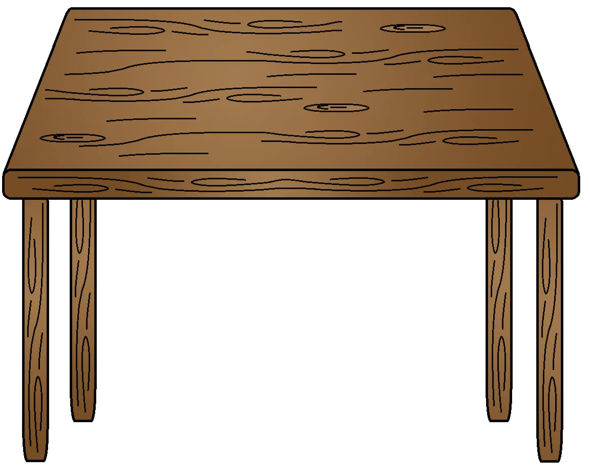 Rustic Wooden Table Clipart with Natural Grain Texture and Sturdy Design