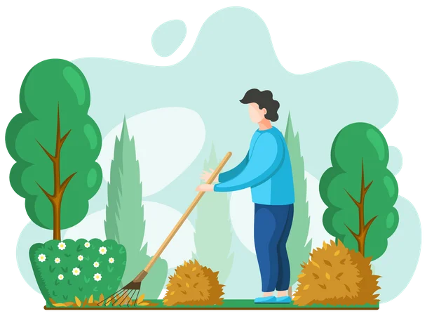 Serene Garden Maintenance Clipart: A Peaceful Landscape Gardening Scene