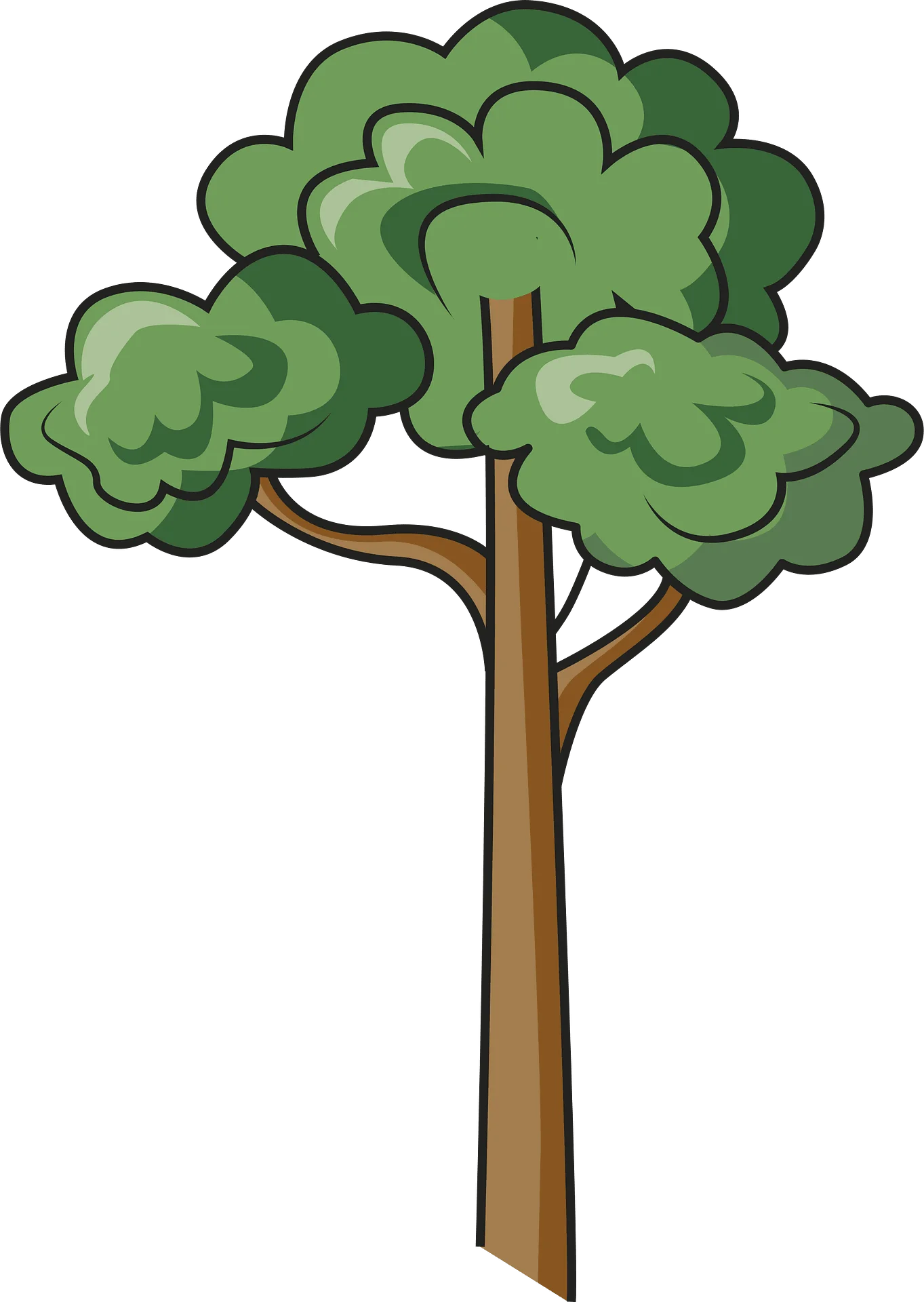 Lush Green Cartoonish Tree Clipart with Soft Rounded Foliage Design