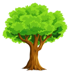 Lush Green Majestic Tree Clipart Illustration with Textured Bark and Foliage