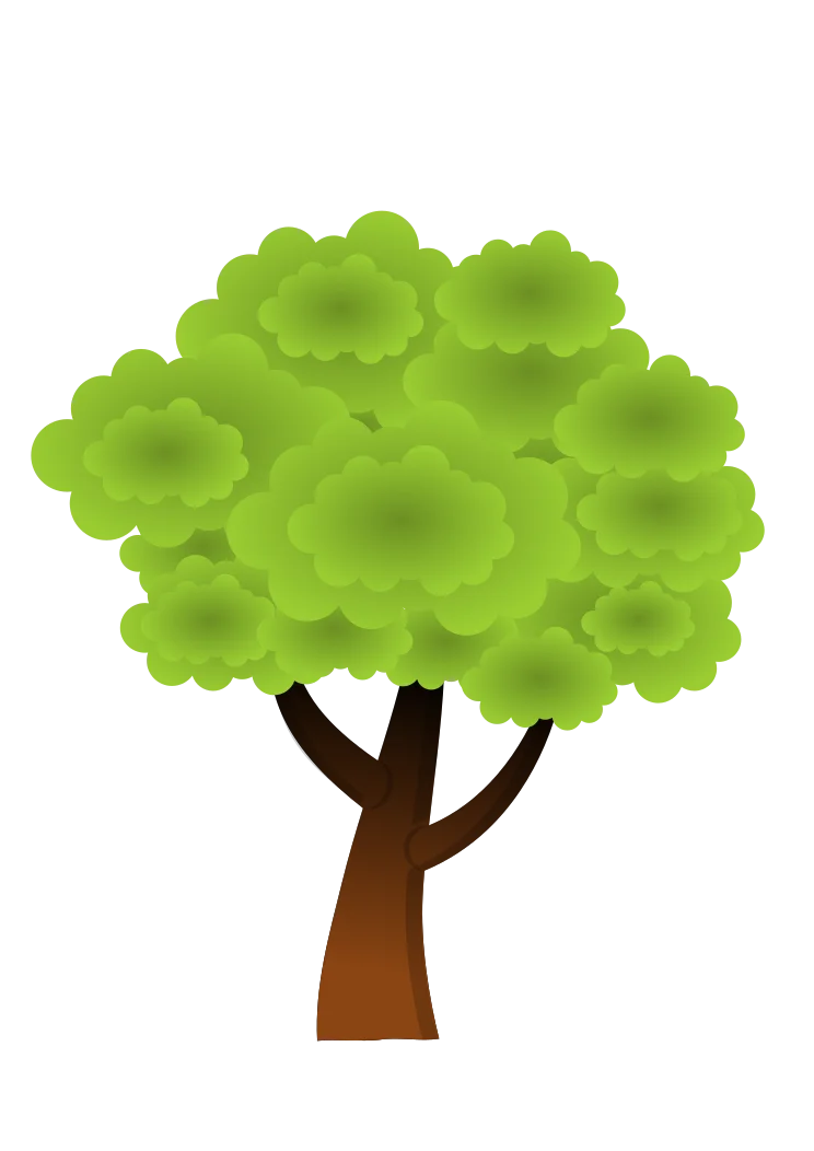 Whimsical Green Tree Clipart with Fluffy Rounded Foliage and Sturdy Trunk