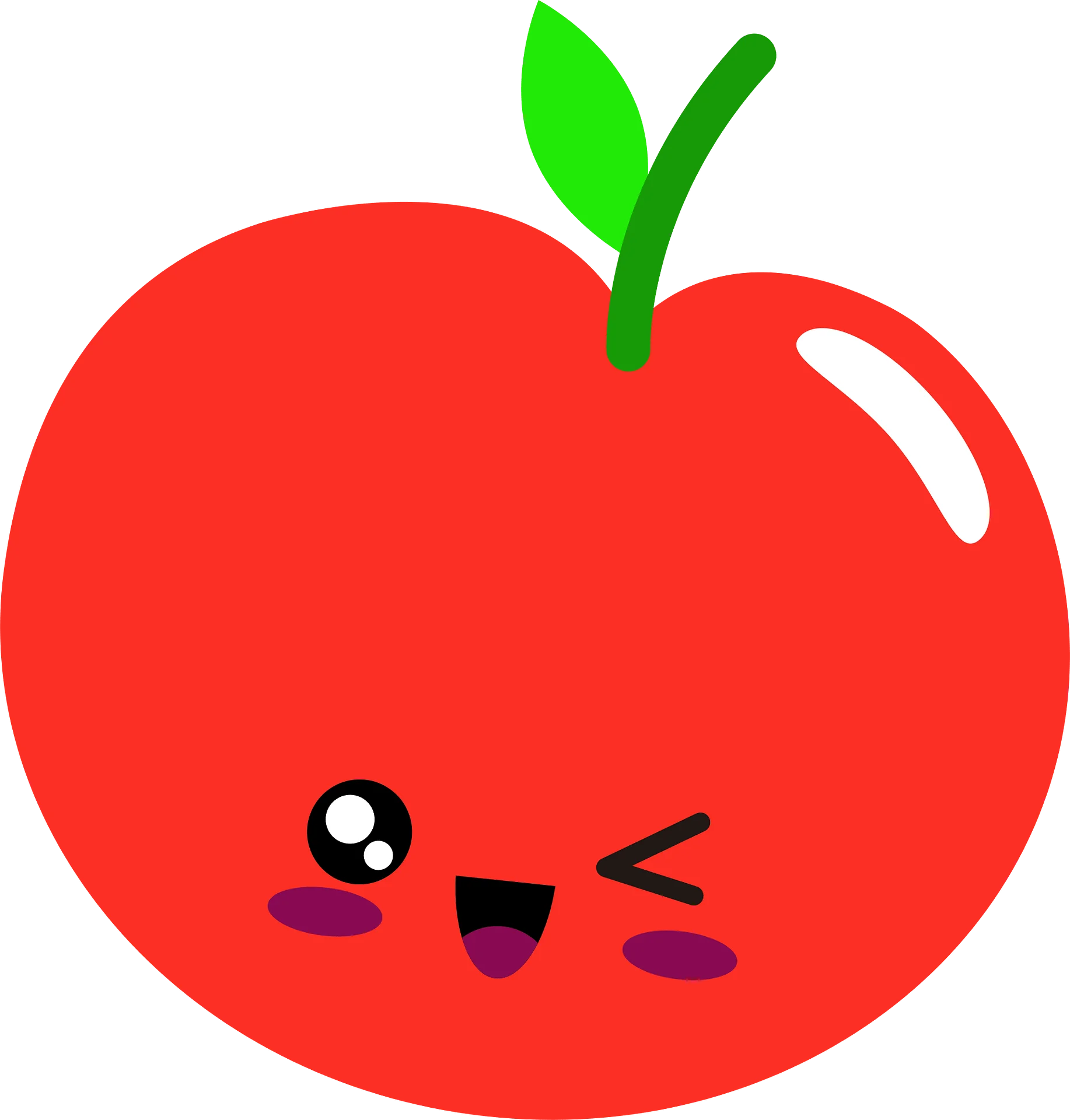 Adorable Kawaii Red Apple Clipart with Playful Winking Expression and Green Stem