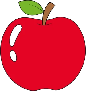 Cheerful Red Apple Clipart Illustration with Glossy Surface and Bright Green Leaf