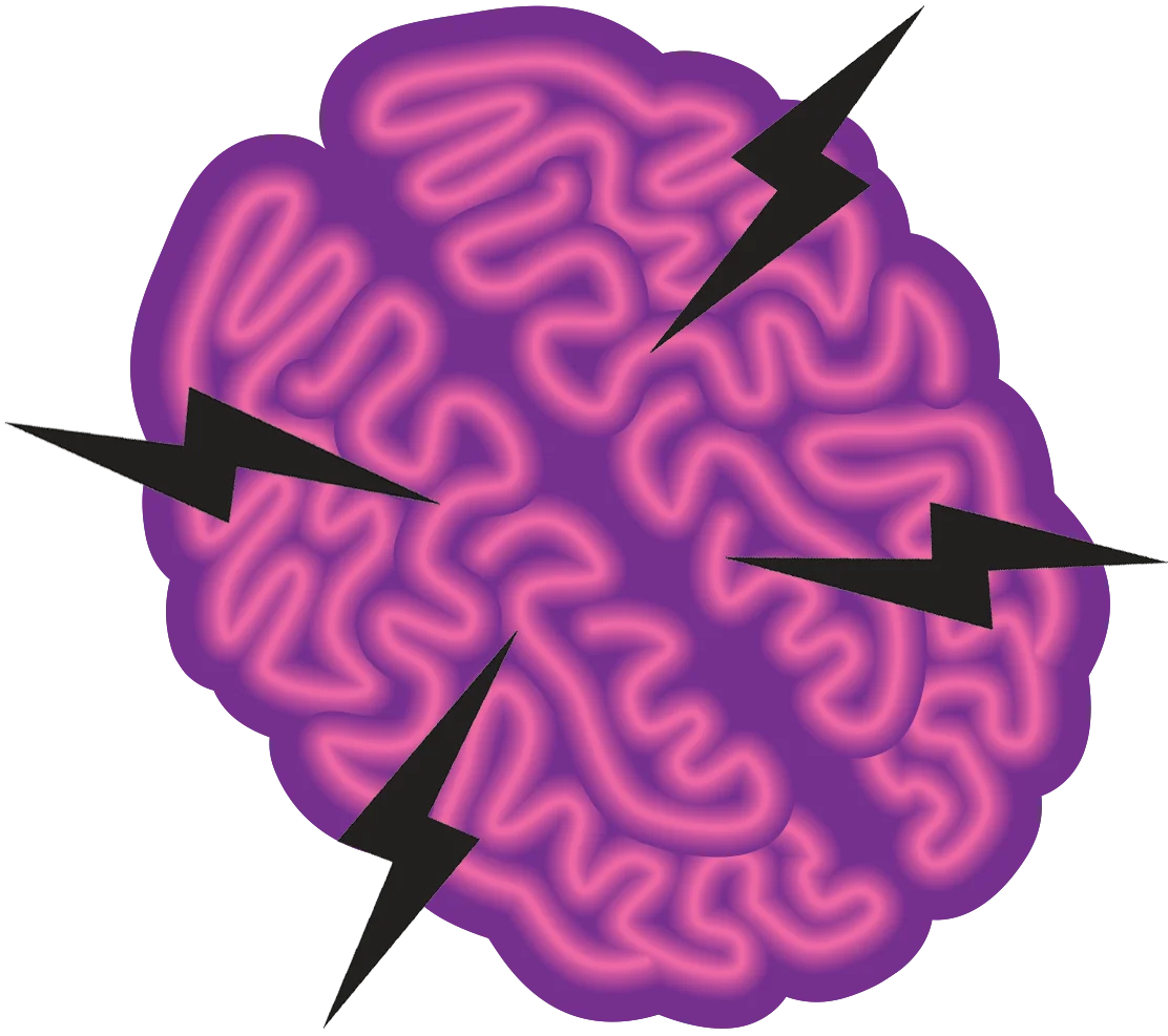 Electrifying Neural Network Brain Clipart with Dynamic Lightning Strikes
