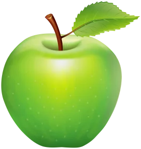 Fresh Green Apple Clipart Illustration with Glossy Surface and Bright Leaf