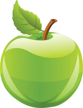 Fresh Green Apple Clipart with Glossy Surface and Verdant Leaf