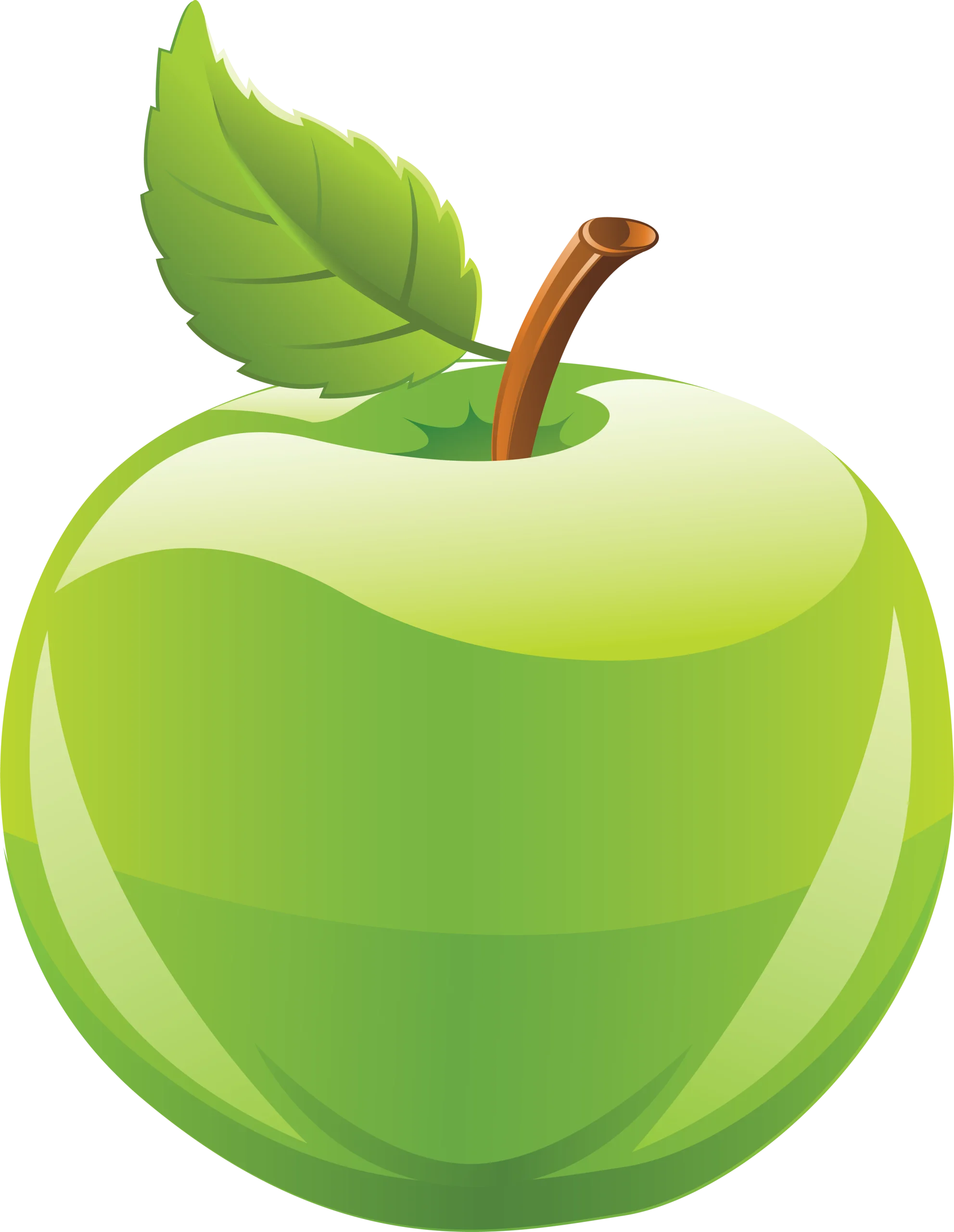 Fresh Green Apple Clipart with Glossy Surface and Verdant Leaf