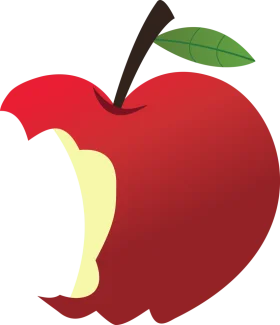 Stylized Red Apple Clipart with Playful Bite Mark and Crisp Green Leaf
