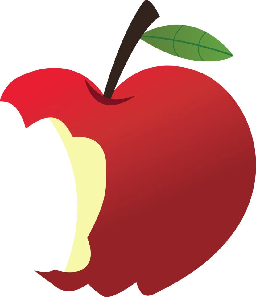 Stylized Red Apple Clipart with Playful Bite Mark and Crisp Green Leaf