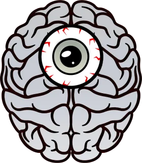 Surreal Anatomical Brain Clipart with Embedded Watchful Eyeball Illustration