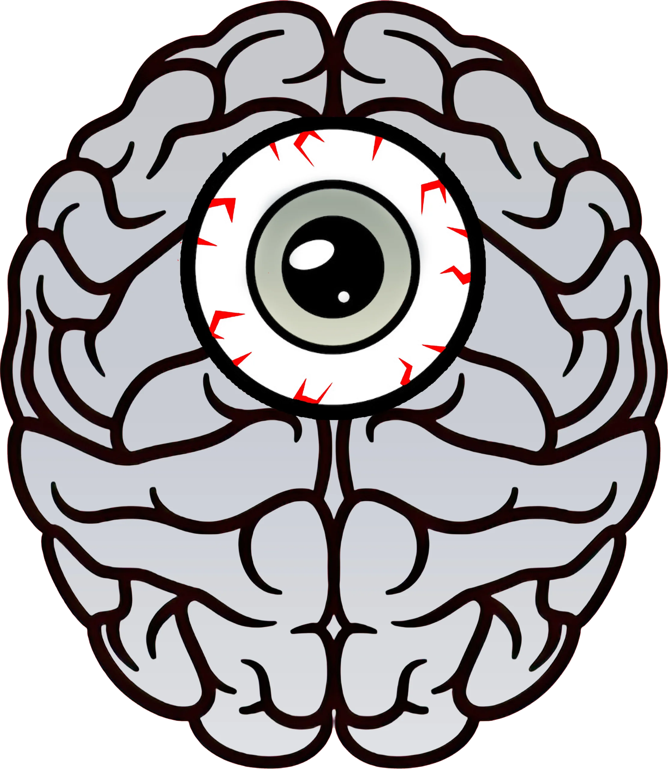 Surreal Anatomical Brain Clipart with Embedded Watchful Eyeball Illustration