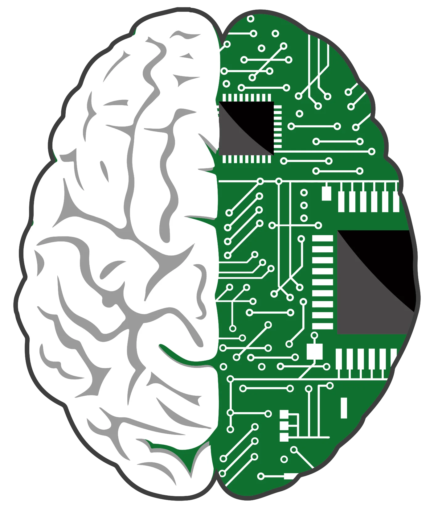 Technological Fusion: Human Brain and Digital Circuit Board Clipart Illustration