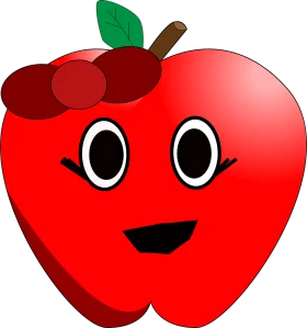 Cheerful Cartoon Red Apple Clipart with Adorable Facial Expression and Bow