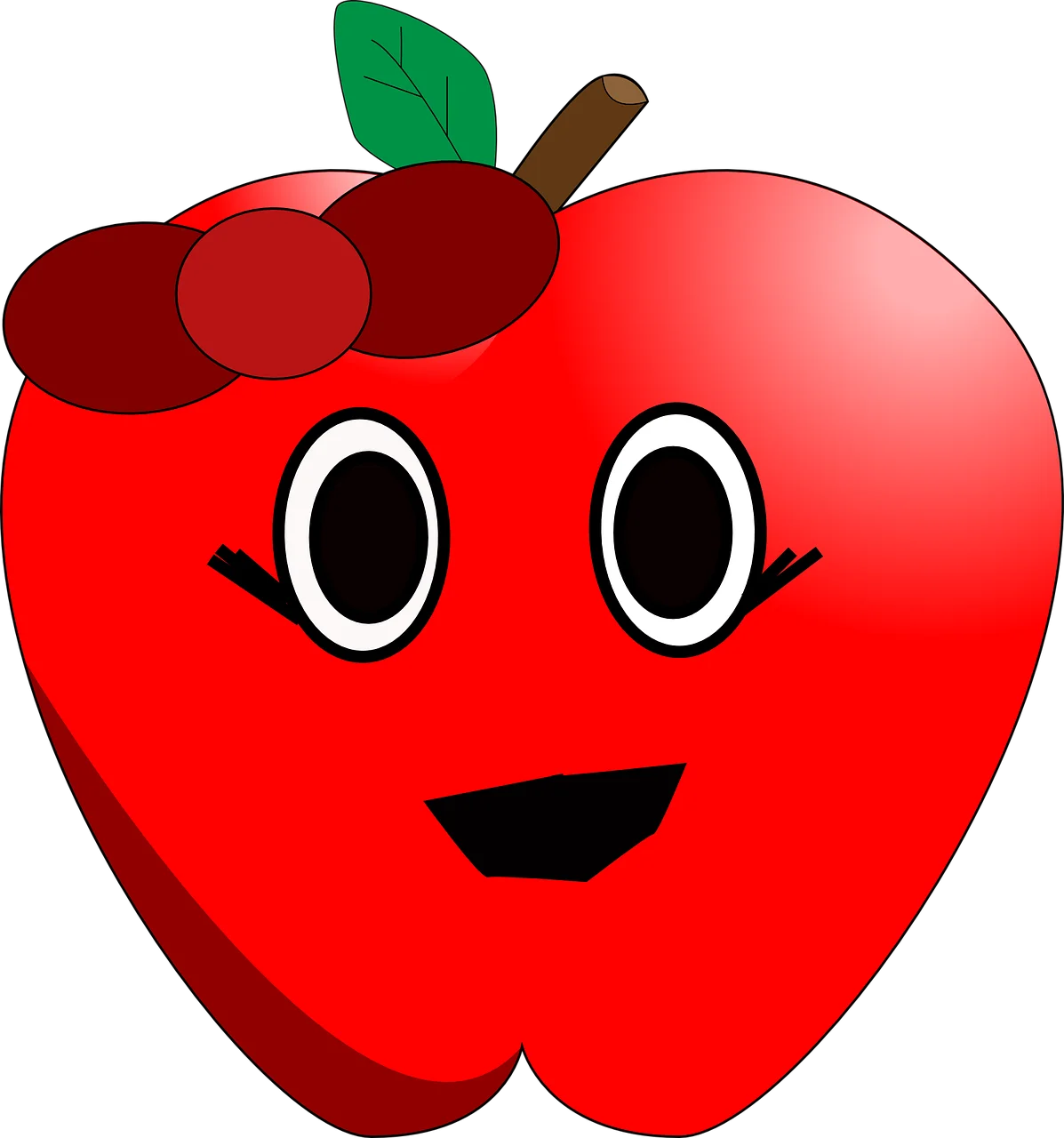 Cheerful Cartoon Red Apple Clipart with Adorable Facial Expression and Bow