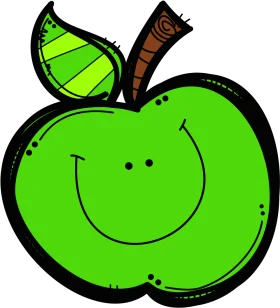Cheerful Green Apple Clipart with Cartoon Face and Whimsical Design